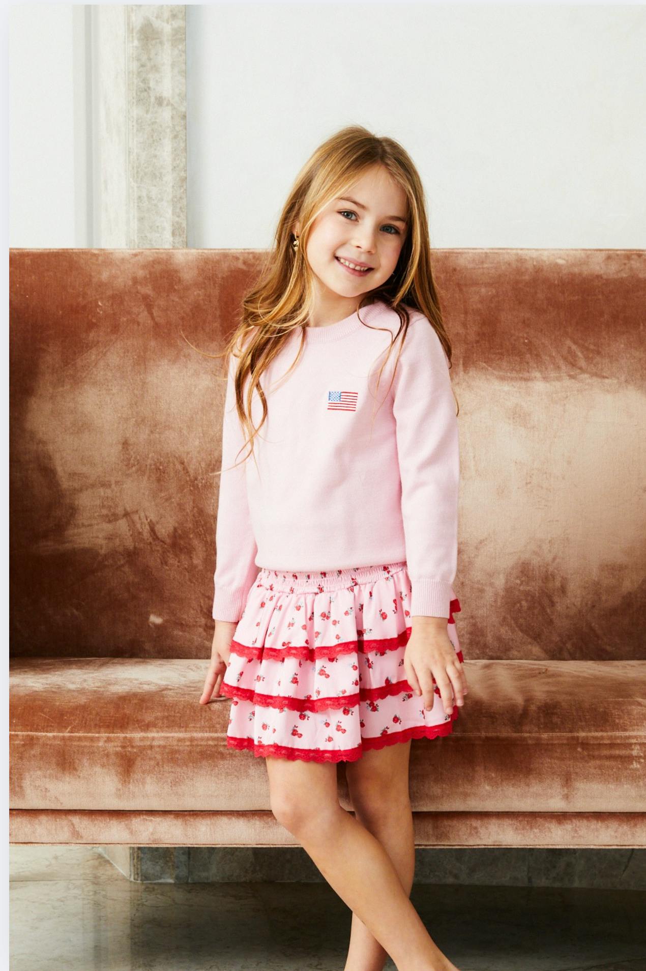 Tiegen American Flag Pink Sweater