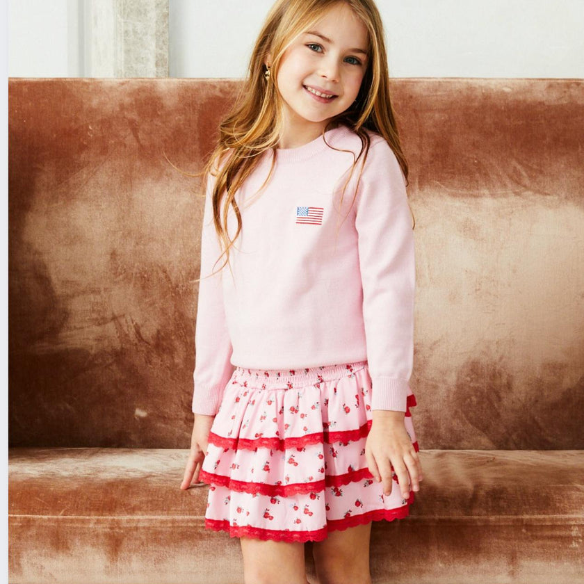 Tiegen American Flag Pink Sweater