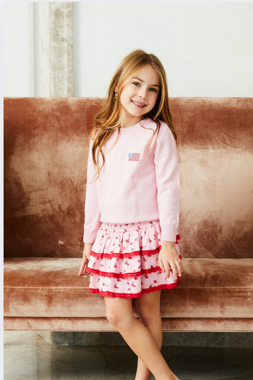 Tiegen American Flag Pink Sweater