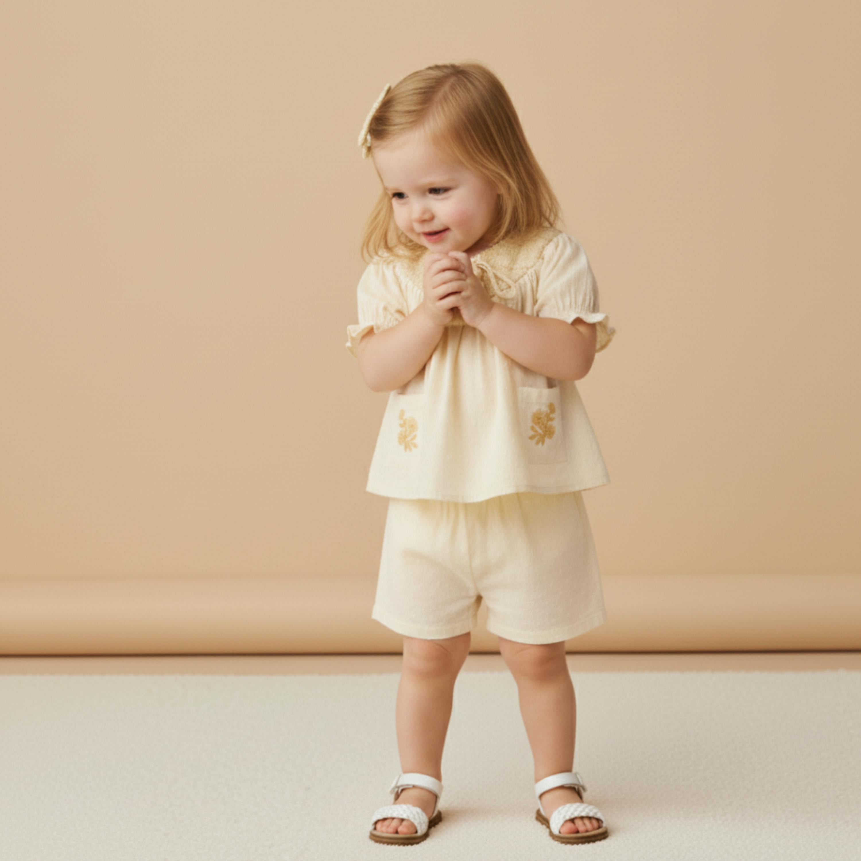 Organic Smocked Top & Shorts Set - Butter Yellow