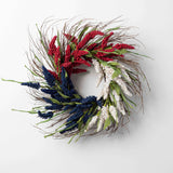Faux Americana Astilbe Summer Front Door Wreath in Red, White & Blue on Wispy Natural Wreath Base