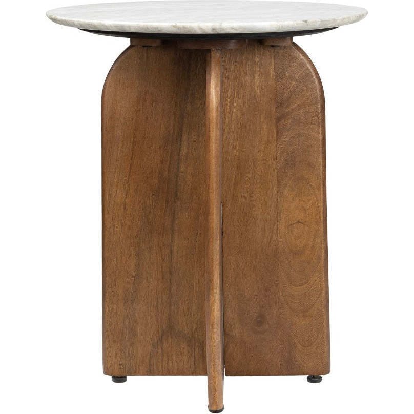 Naomi 18" Rustic Minimalist Marble/Wood X-Base Accent Table