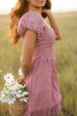 Monica Dress in Pink & Brown Gingham