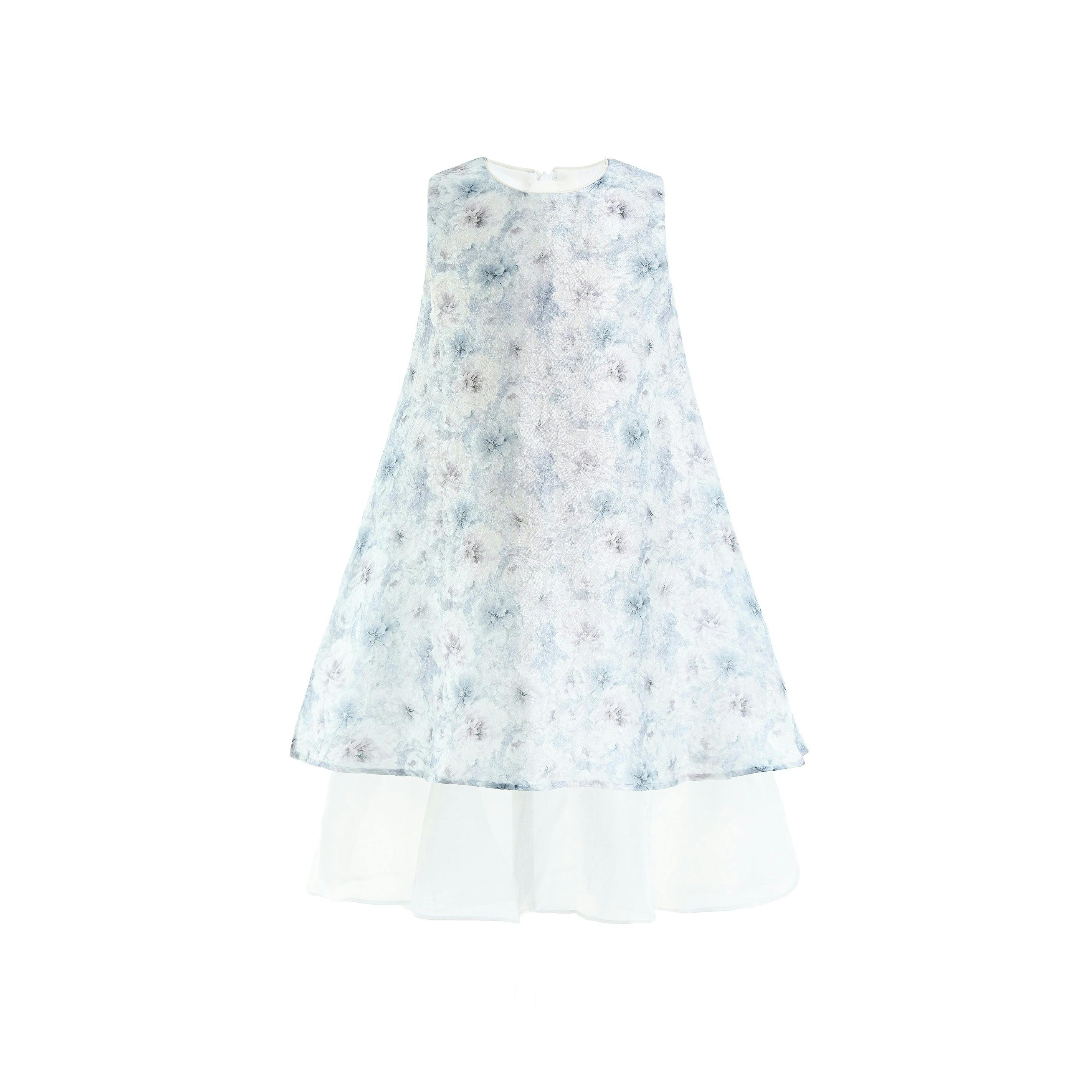 Blue Floral Sleeveless Layered Dress