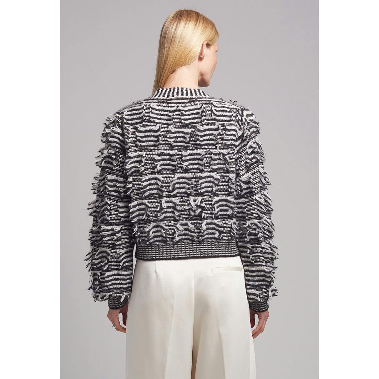 LUELLA STRIPE CARDI | IVORY + BLACK STRIPE