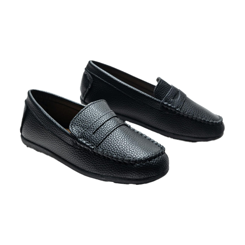 Black Faux Leather Penny Loafers