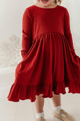 Girls Ribbed Ballet Dress in Berry Red