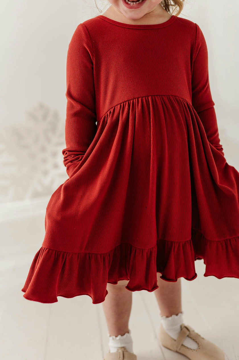 Girls Ribbed Ballet Dress in Berry Red