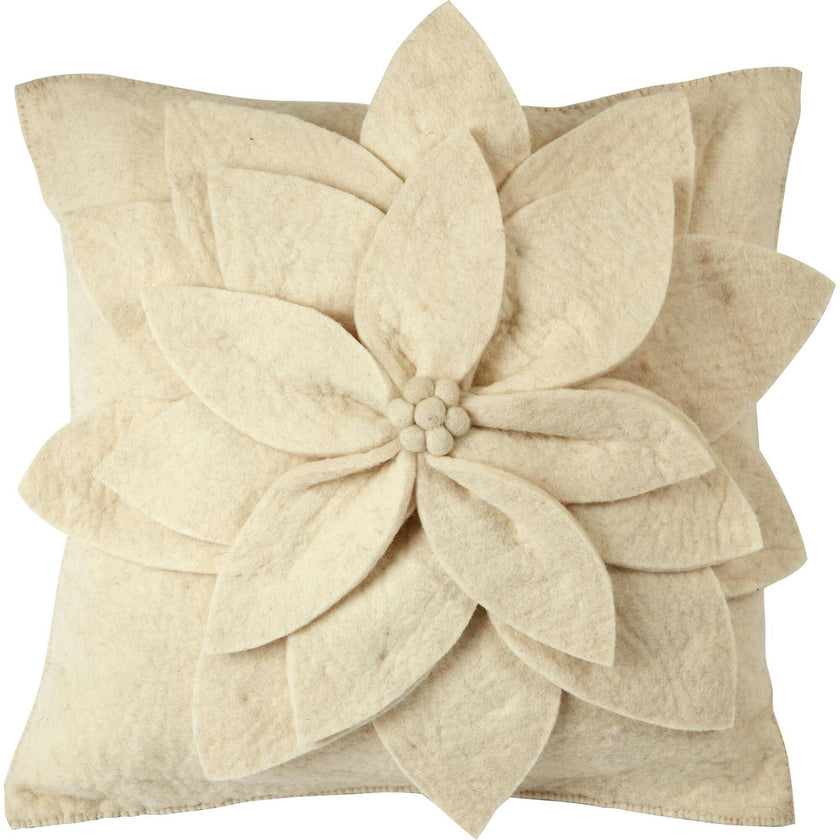 Hand Felted Wool Pillow - Cream 3D Flower Cream, 20"