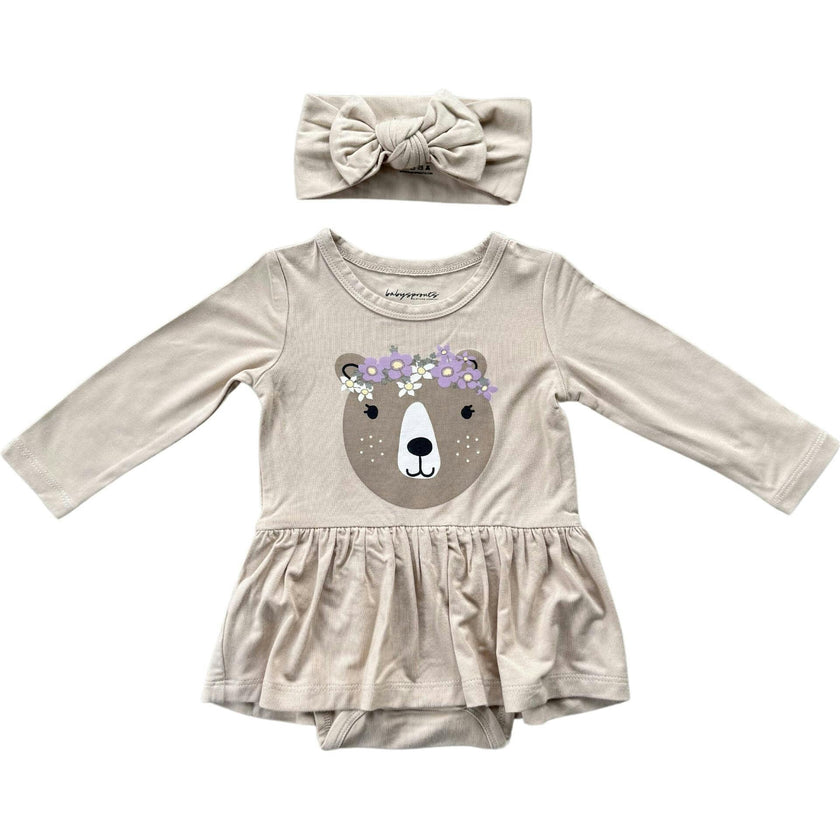 Girl's Bodysuit Dress Set Winter Floral