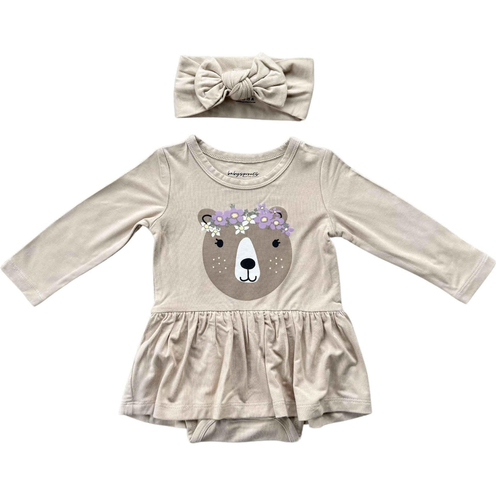 Girl's Bodysuit Dress Set Winter Floral