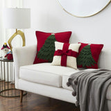 Red Bow Cream - Christmas Pillow Cover Hand Felted Wool - 20" / 14"
