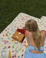 Cream Quilted Fold Up Picnic Blanket with Floral Picnic Print
