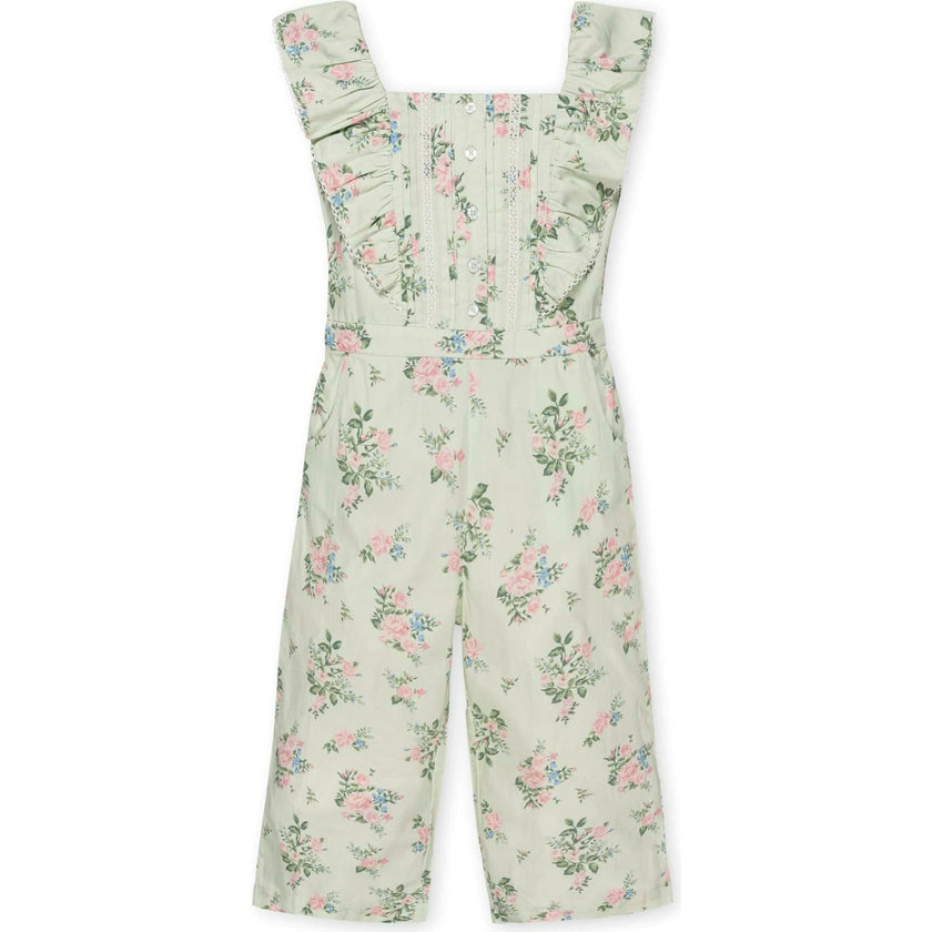 Organic Flutter Sleeve Sateen Jumpsuit, Green