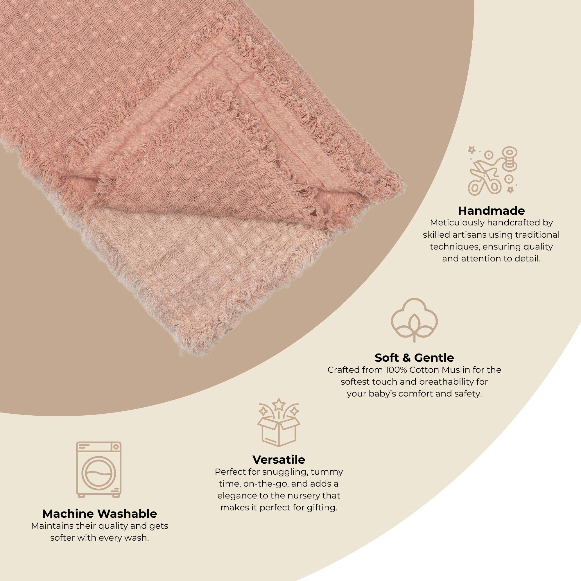 Multi-Layer Cotton Muslin Baby Blanket (Blush Ombre)