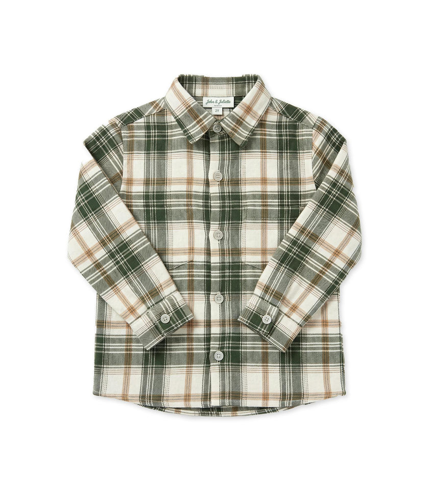 Achille Baby Shirt Long Sleeves with pocket, Beige Check