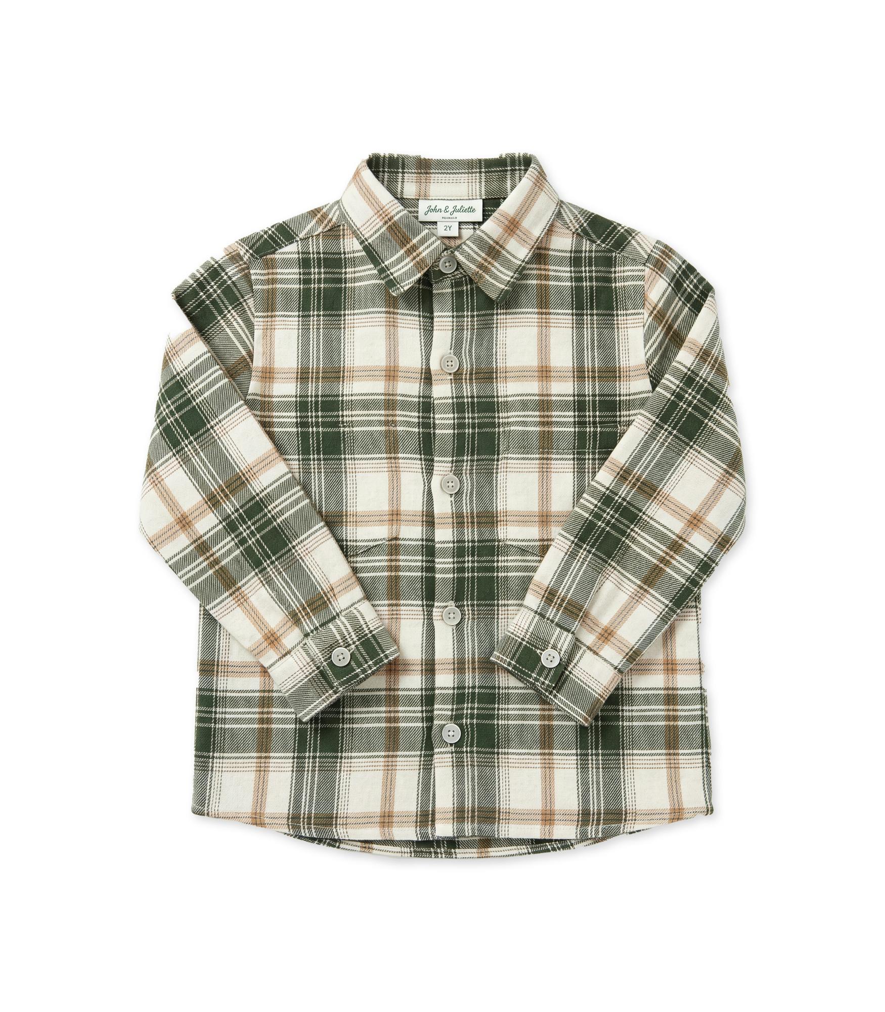 Achille Baby Shirt Long Sleeves with pocket, Beige Check