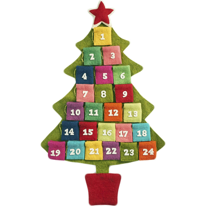 Handmade Hand Felted Wool Multicolor Tree Advent Calendar