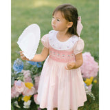 Pink Smocked Dress with Embroidered Cherries