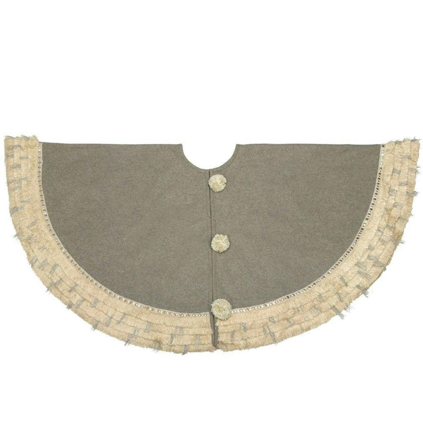 Handmade Gray Fringe Border Wool Christmas Tree Skirt 60"