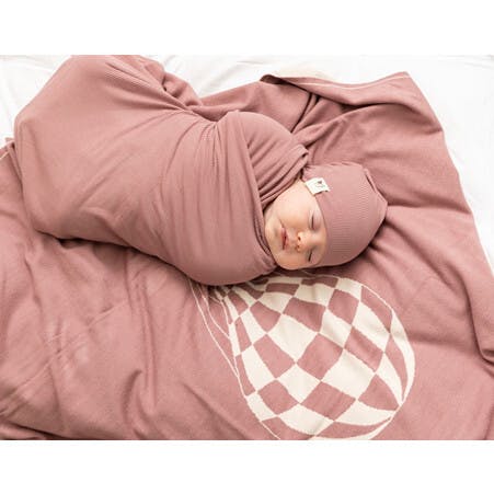 Knit Checkered Hot Air Balloon Blanket Dark Almond/Rose