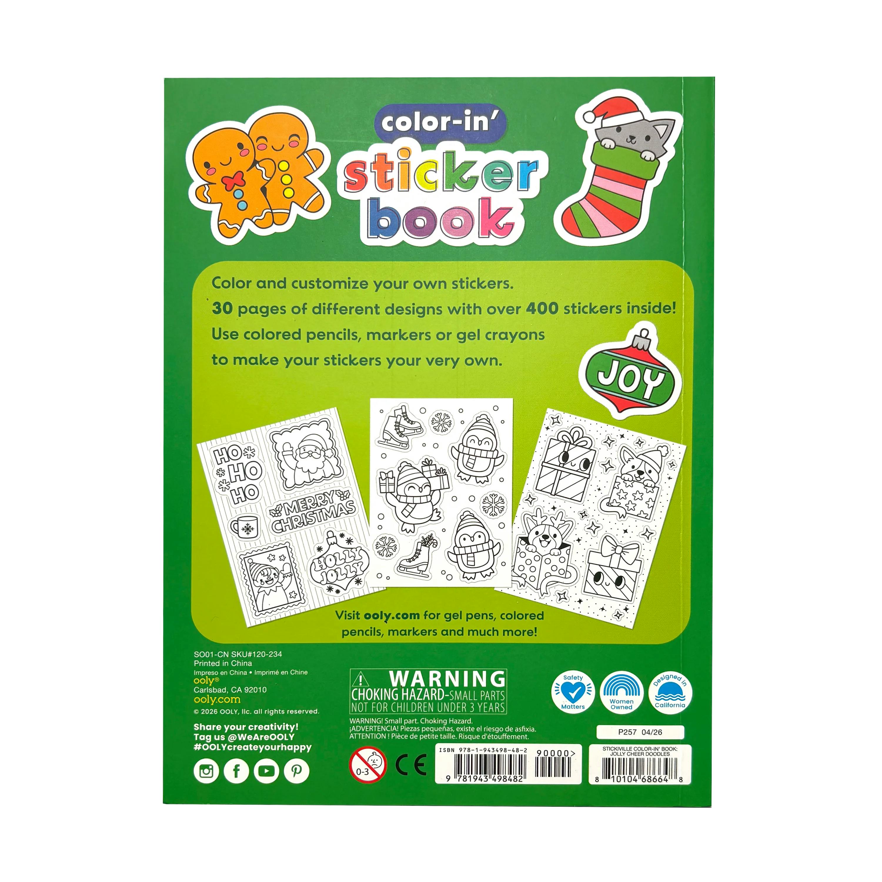 Stickiville Color-In' Sticker Book - Jolly Cheer Doodles - 400+ Stickers