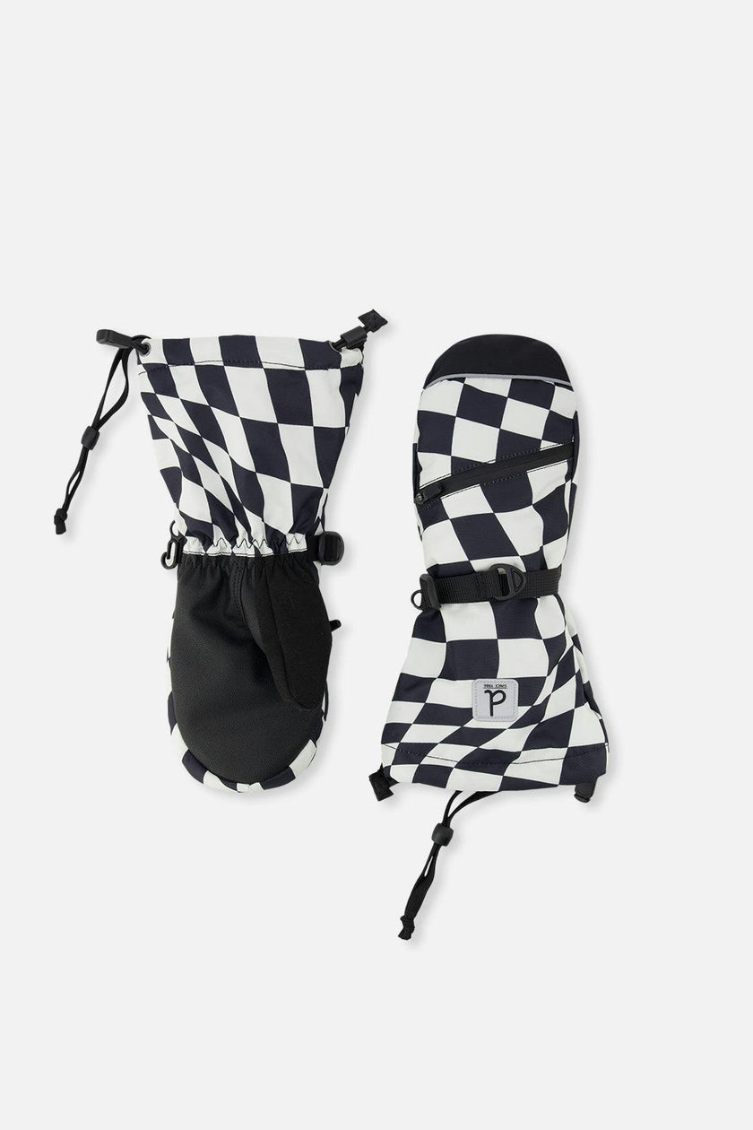 Teknik Winter Mittens White Checkered Print