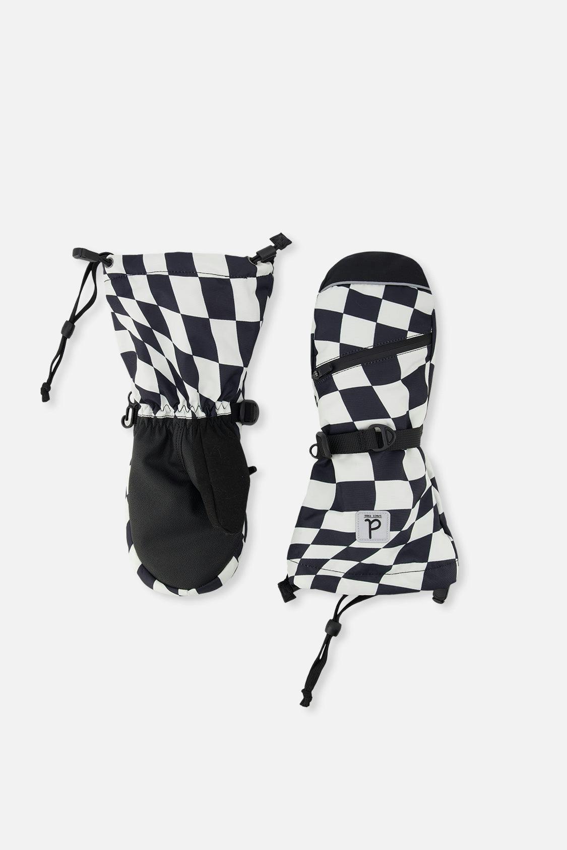Teknik Winter Mittens White Checkered Print