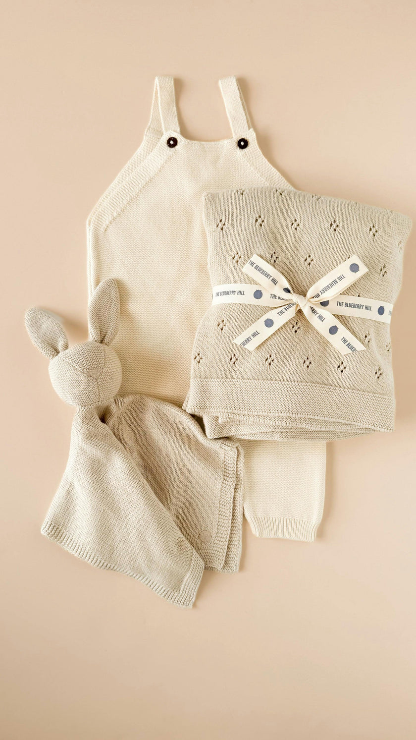 Pique Blanket and Bunny Lovey Gift Set - Birch