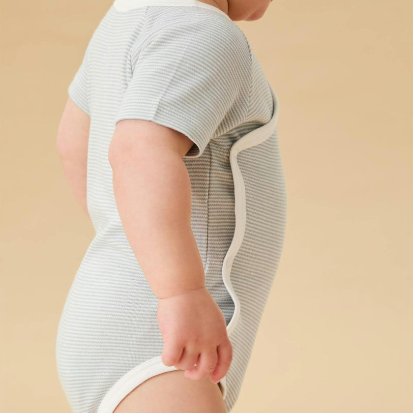 Short Sleeve Kimono Bodysuit - Blue Stripe