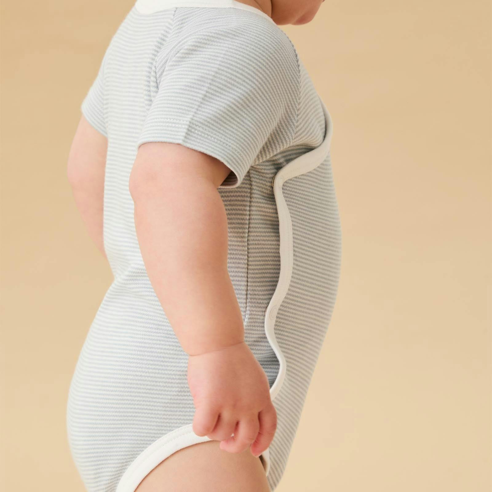 Short Sleeve Kimono Bodysuit - Blue Stripe