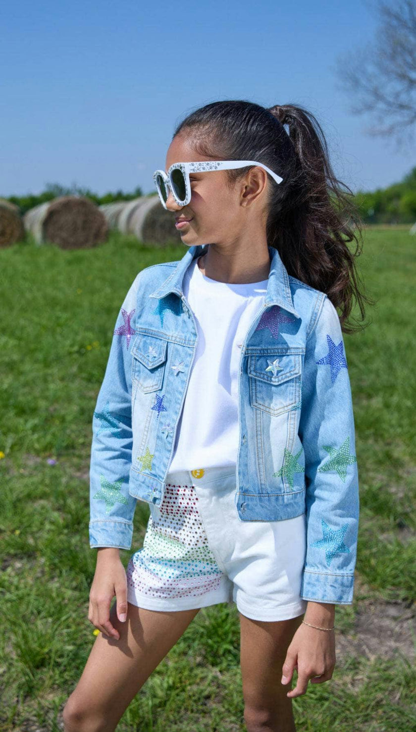 Crystal Rainbow Stars Denim Jacket