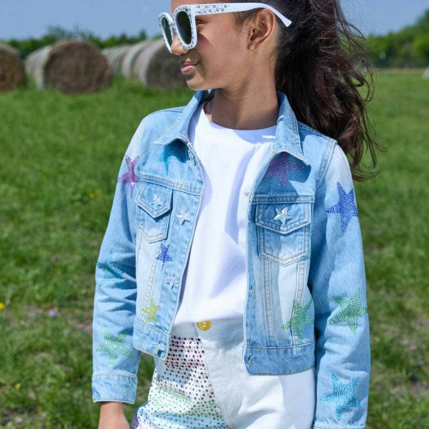 Crystal Rainbow Stars Denim Jacket