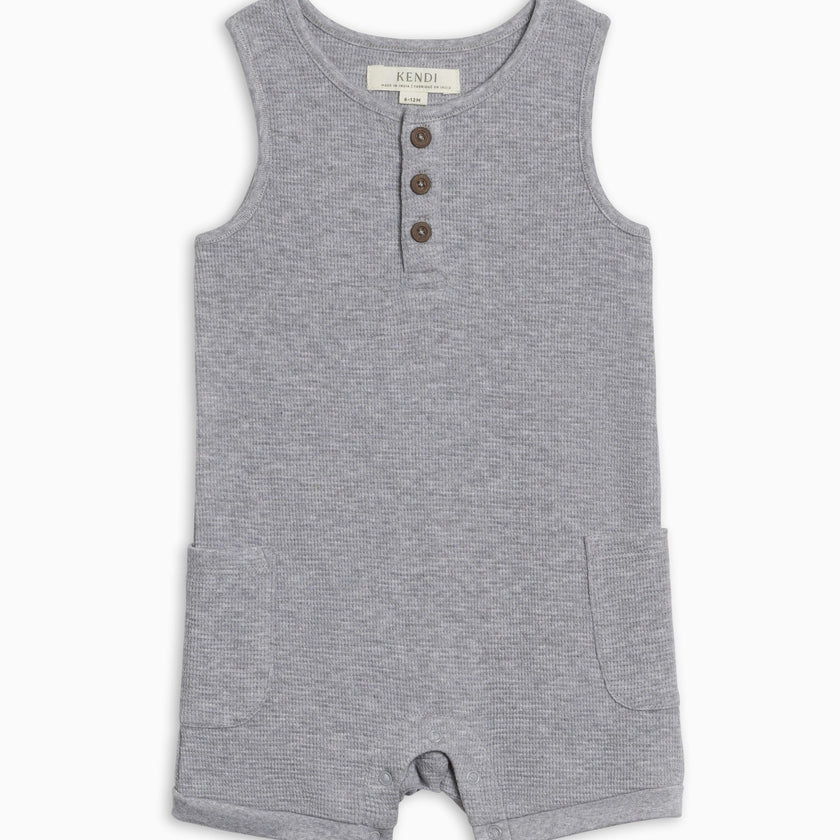 Percy Waffle Short Romper - Ashen