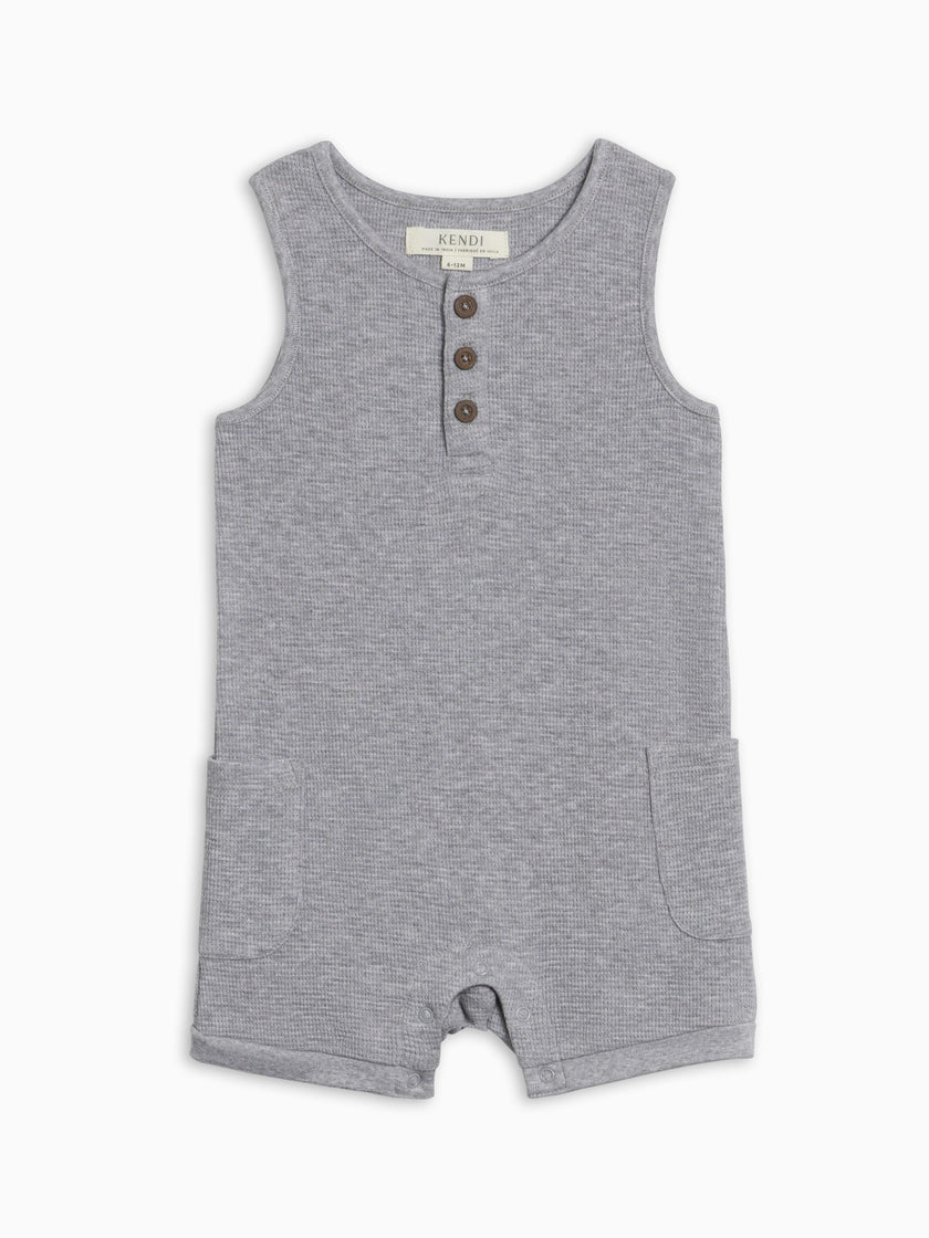 Percy Waffle Short Romper - Ashen