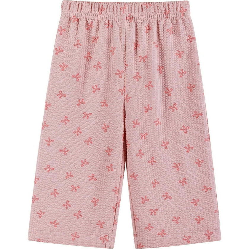 Infant Girls Knit Seersucker Top & Pant Set | Pink Bow Print