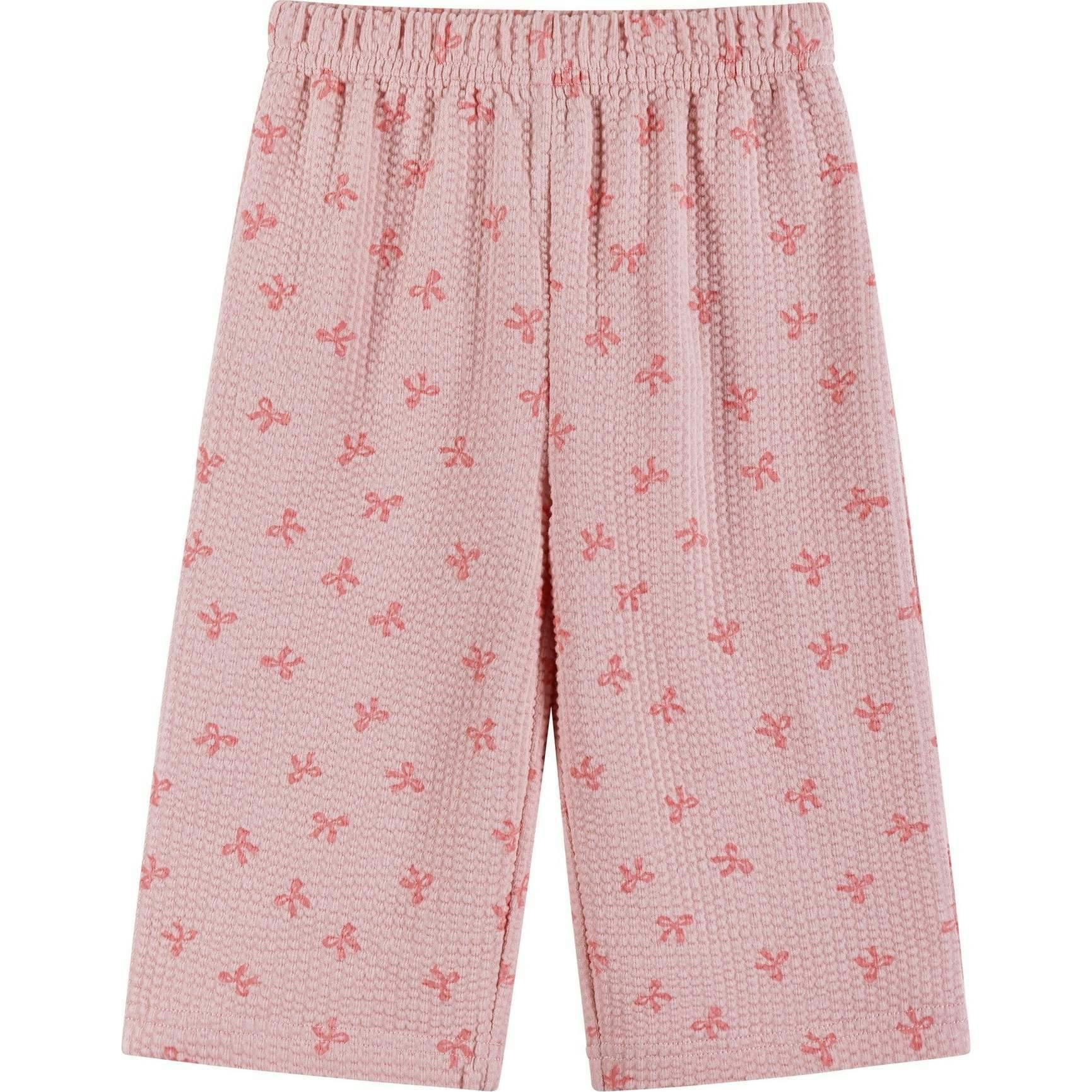 Infant Girls Knit Seersucker Top & Pant Set | Pink Bow Print