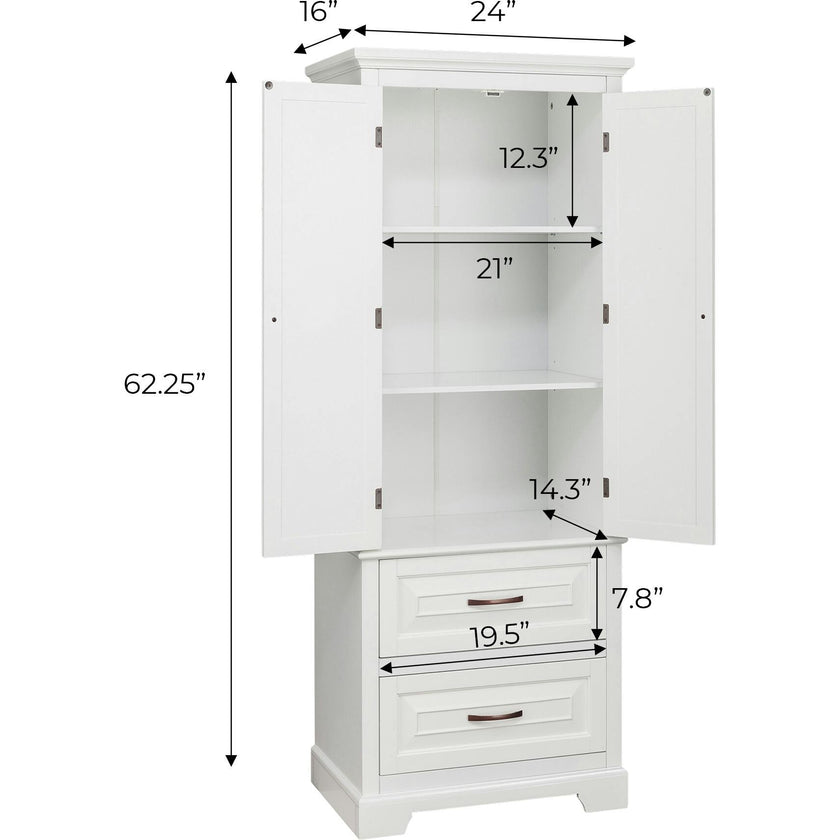 St. James Wooden Linen Tower Cabinet With 2 Drawers