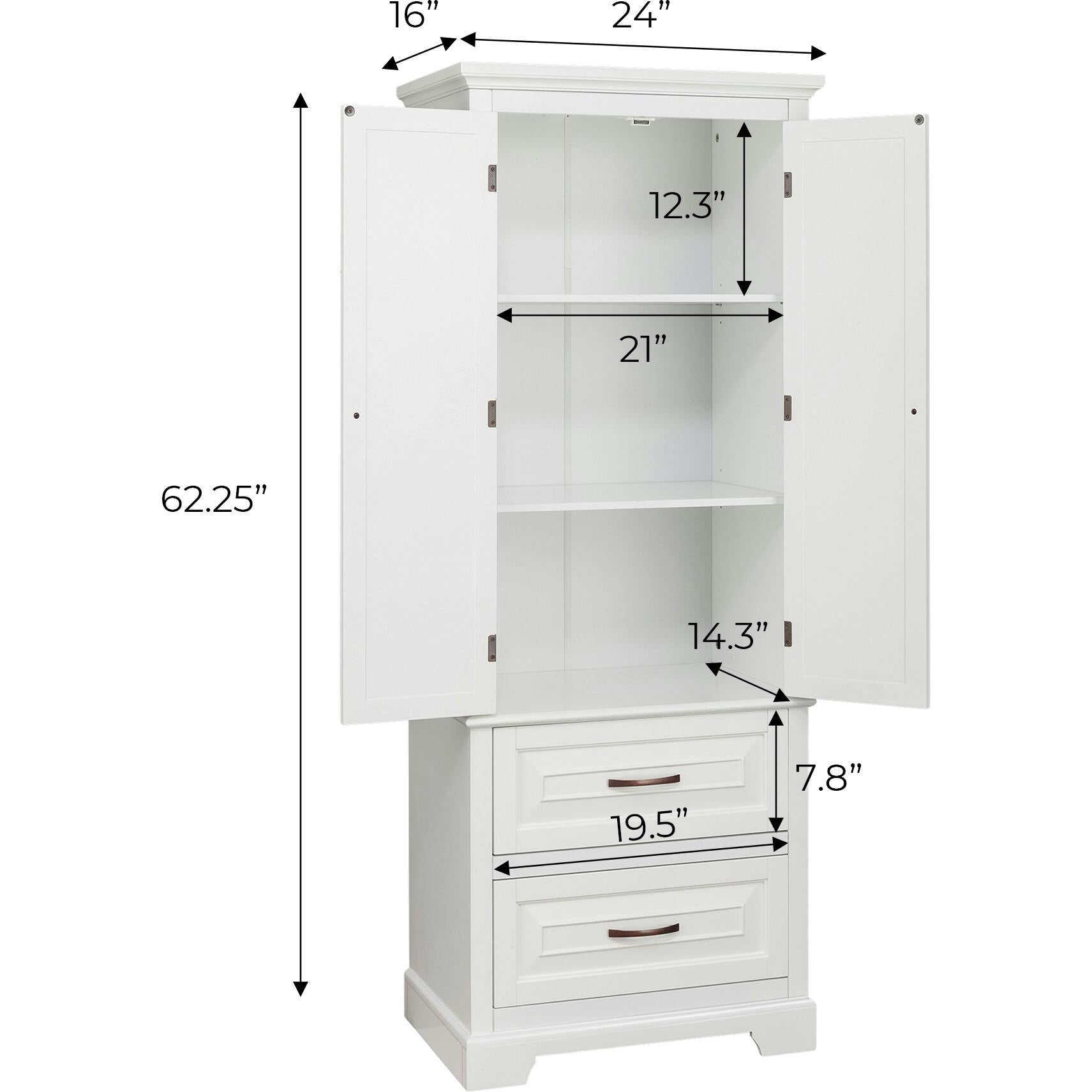 St. James Wooden Linen Tower Cabinet With 2 Drawers