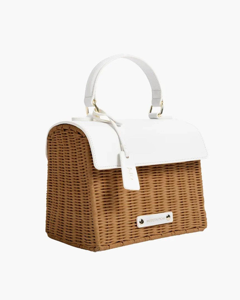 Mini Insulated Hand-Woven Wicker Lunchbox, Dark White
