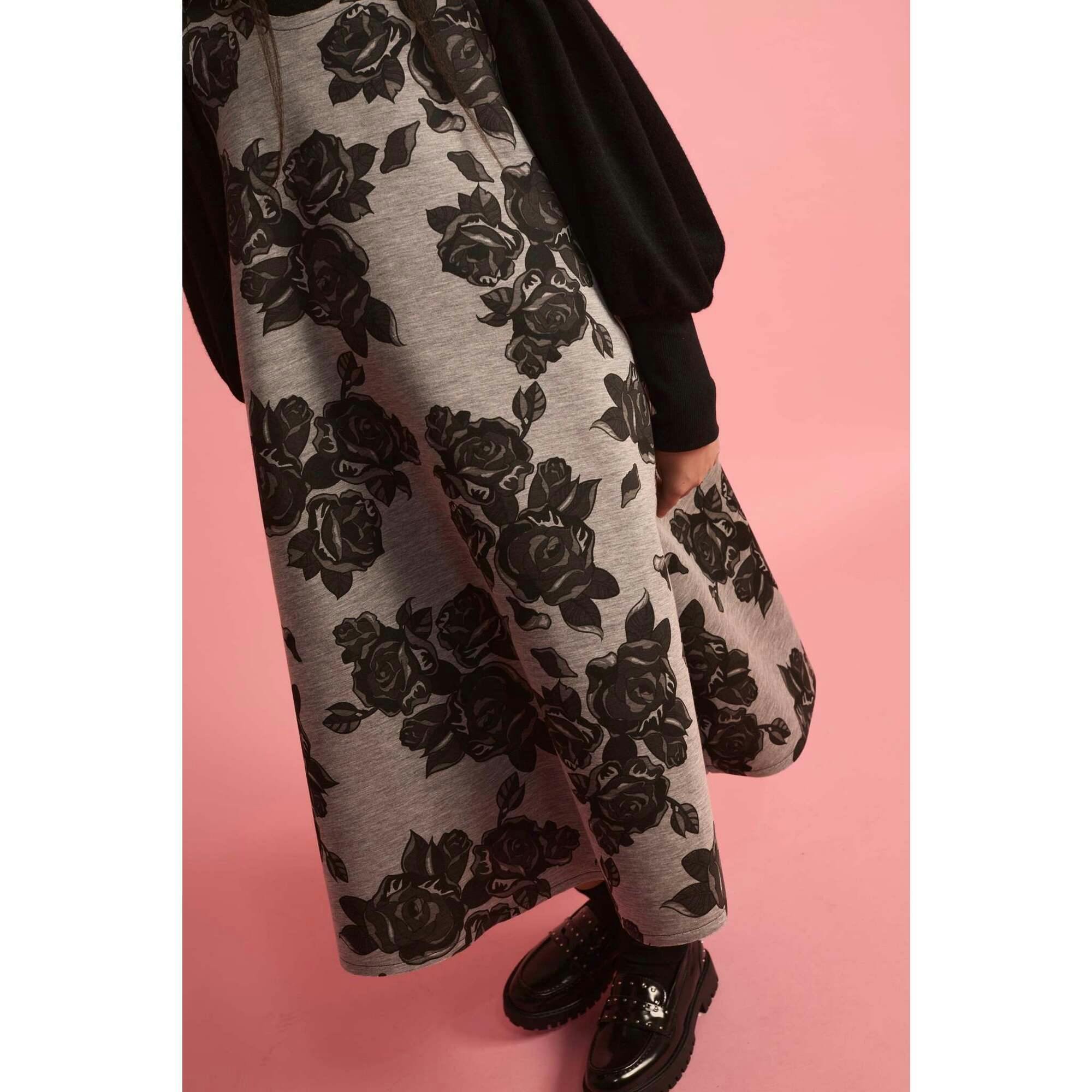 Black Flower Neoprene Apron Dress
