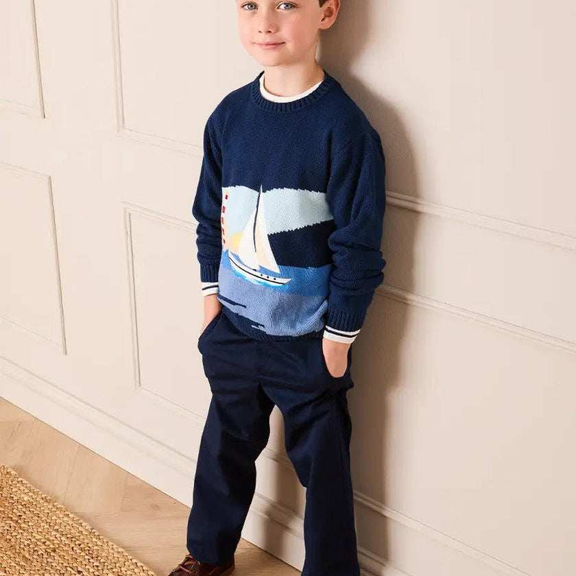Seaside Postcard Knitted Jumper in Navy (18mths-6yrs)