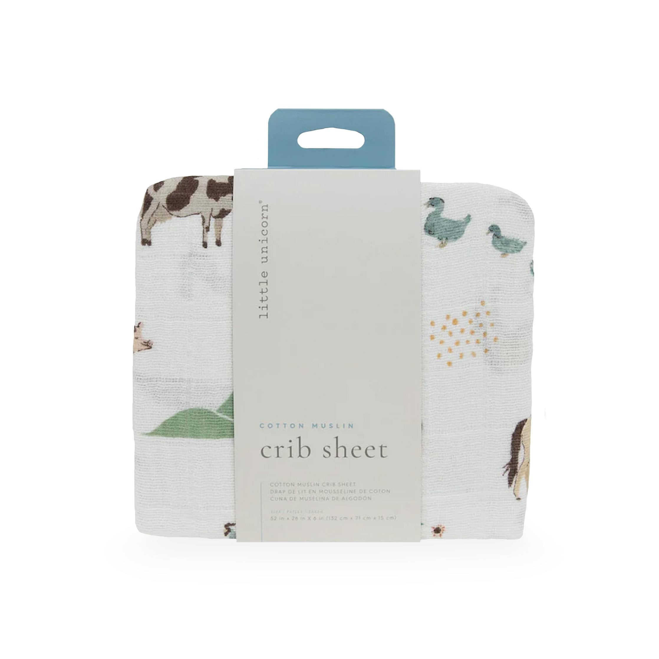 Cotton Muslin Crib Sheet - Farmyard