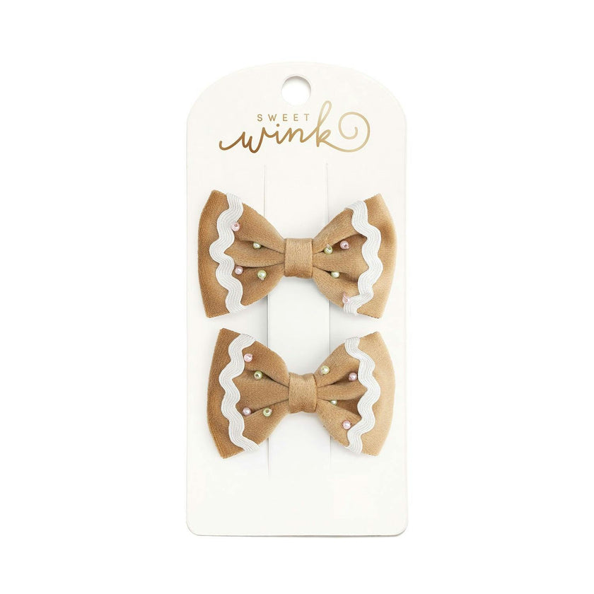 Gingerbread Christmas Velvet Bow Clip Set