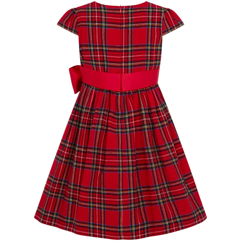 Jessie Plaid & Satin Bow Girls Party Dress