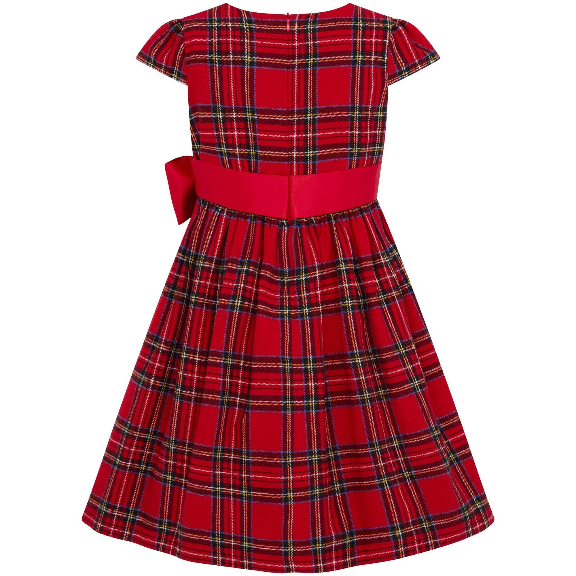 Jessie Plaid & Satin Bow Girls Party Dress