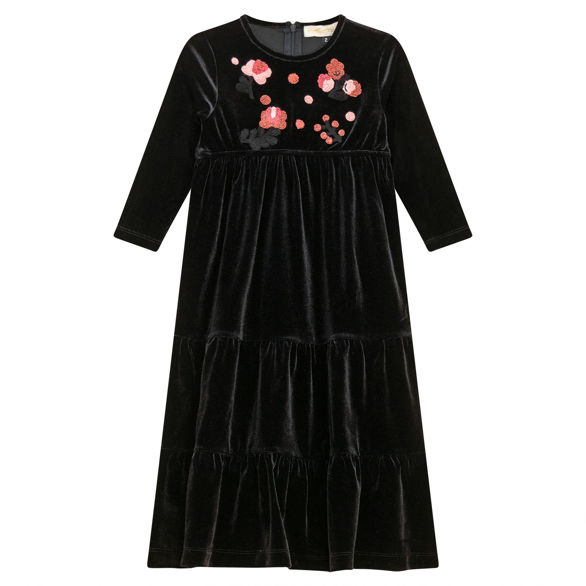 Flower Embroidered Velour Dress
