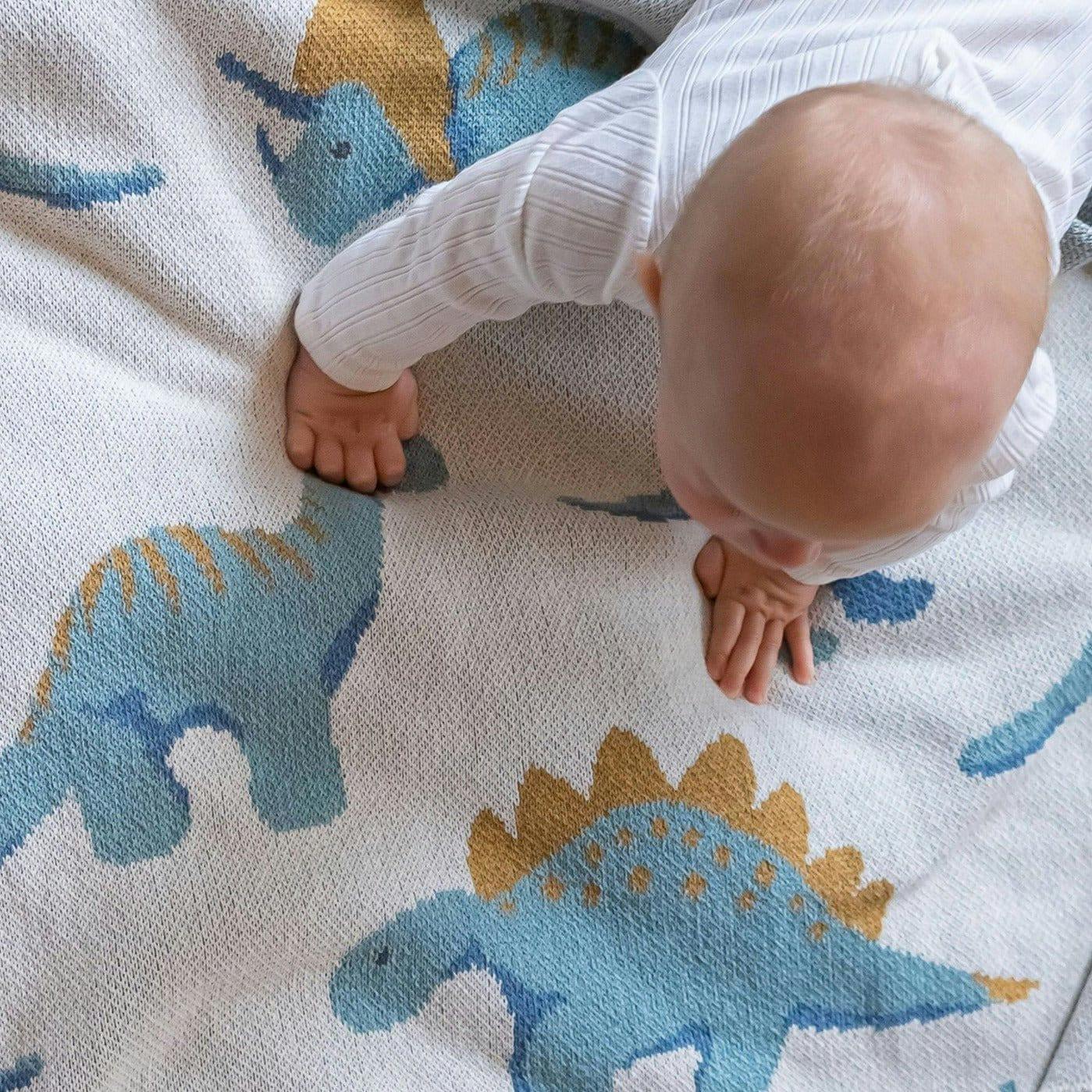 Baby Cotton Knit Blanket - Dinosaur
