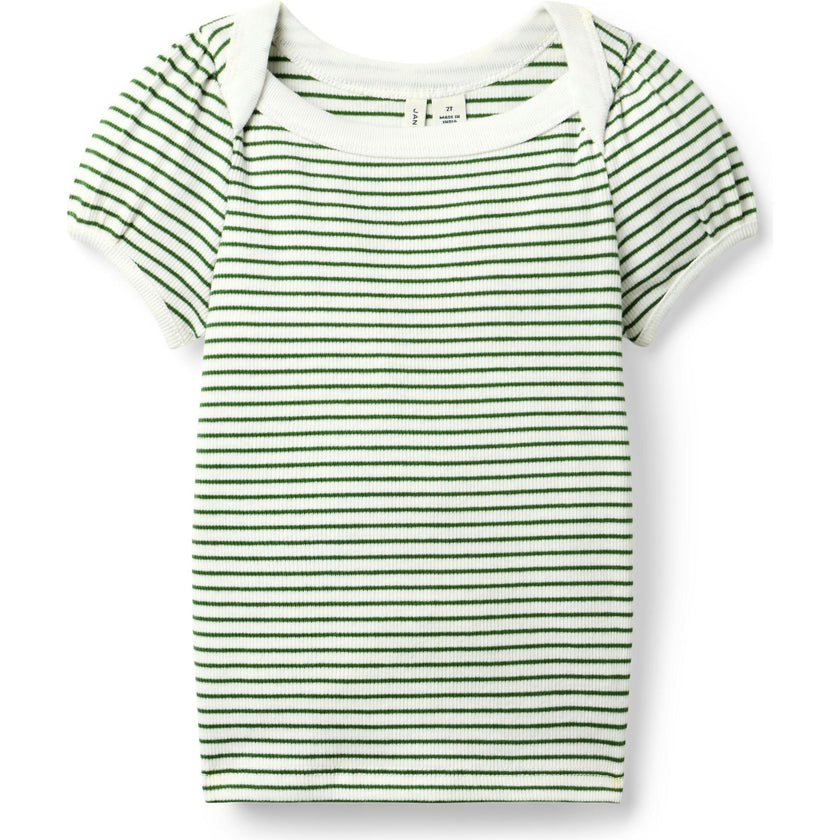 Striped Ribbed Puff Sleeve Top, Green