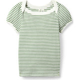 Striped Ribbed Puff Sleeve Top, Green